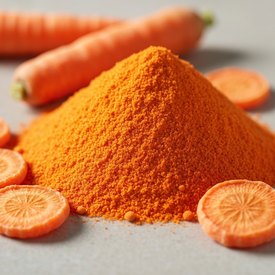 Freeze,Dried,Carrot,Powder,Piled,Together,Close,Up.