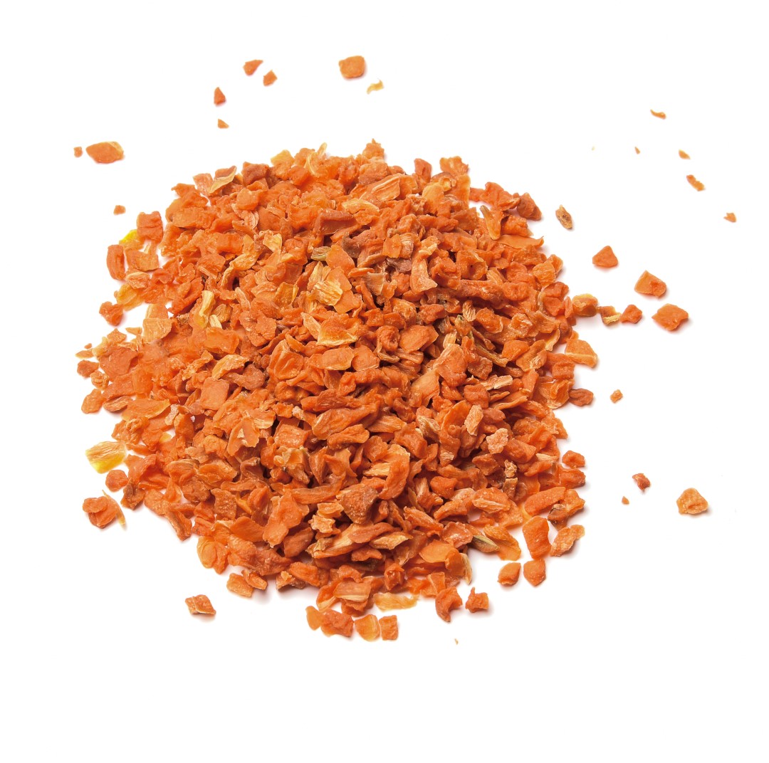 Dried carrots on white isolated background. View from above.