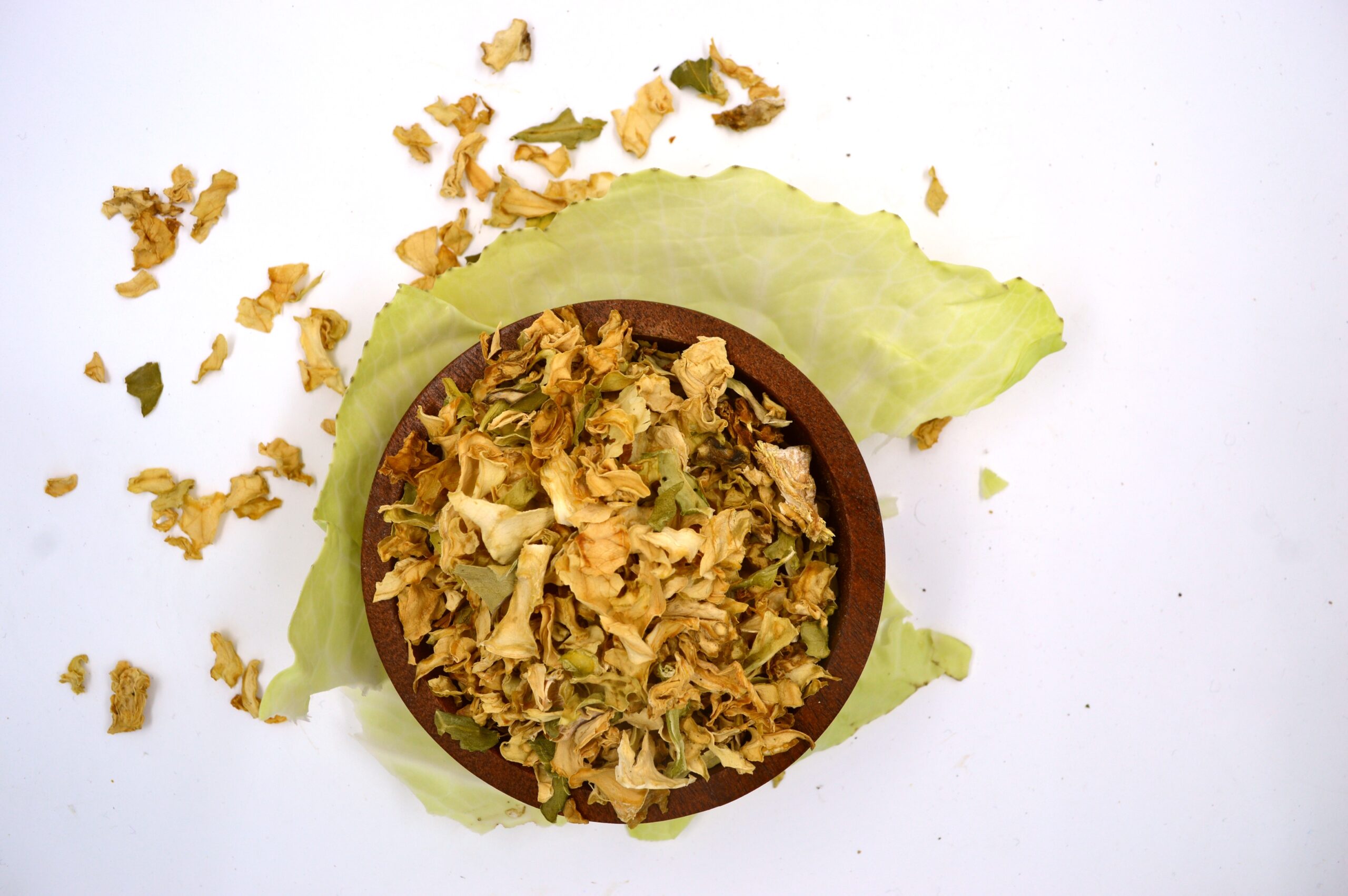 Dehydrated,Cabbage,Flakes,On,Cabbage,Leaves