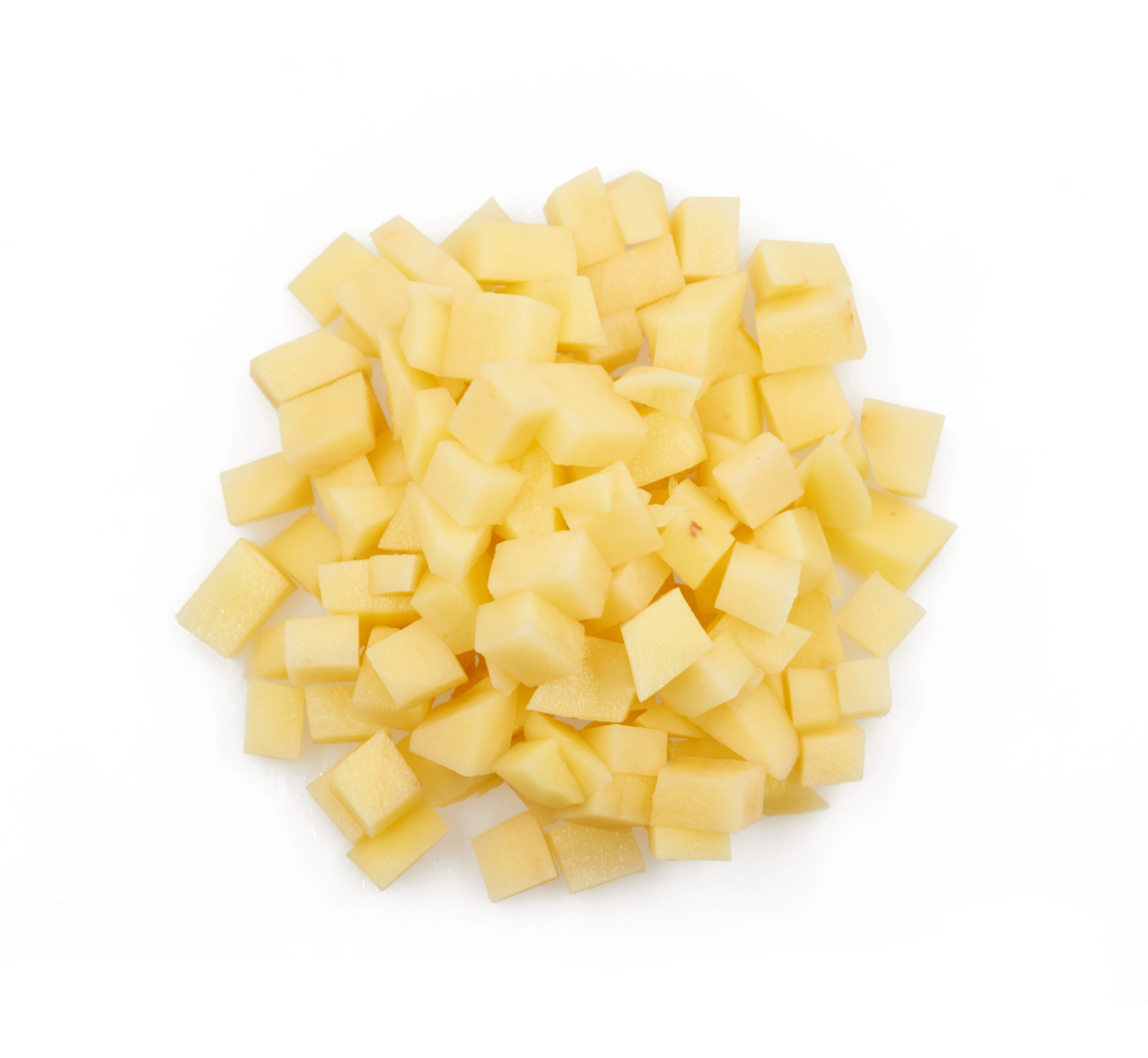 potato cubes isolated on white background